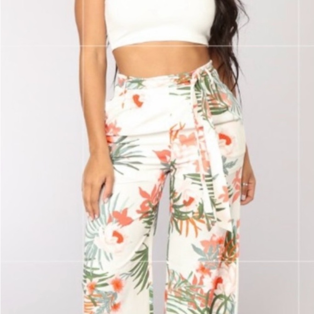 Fashion Nova White and Green Wide Leg Pants